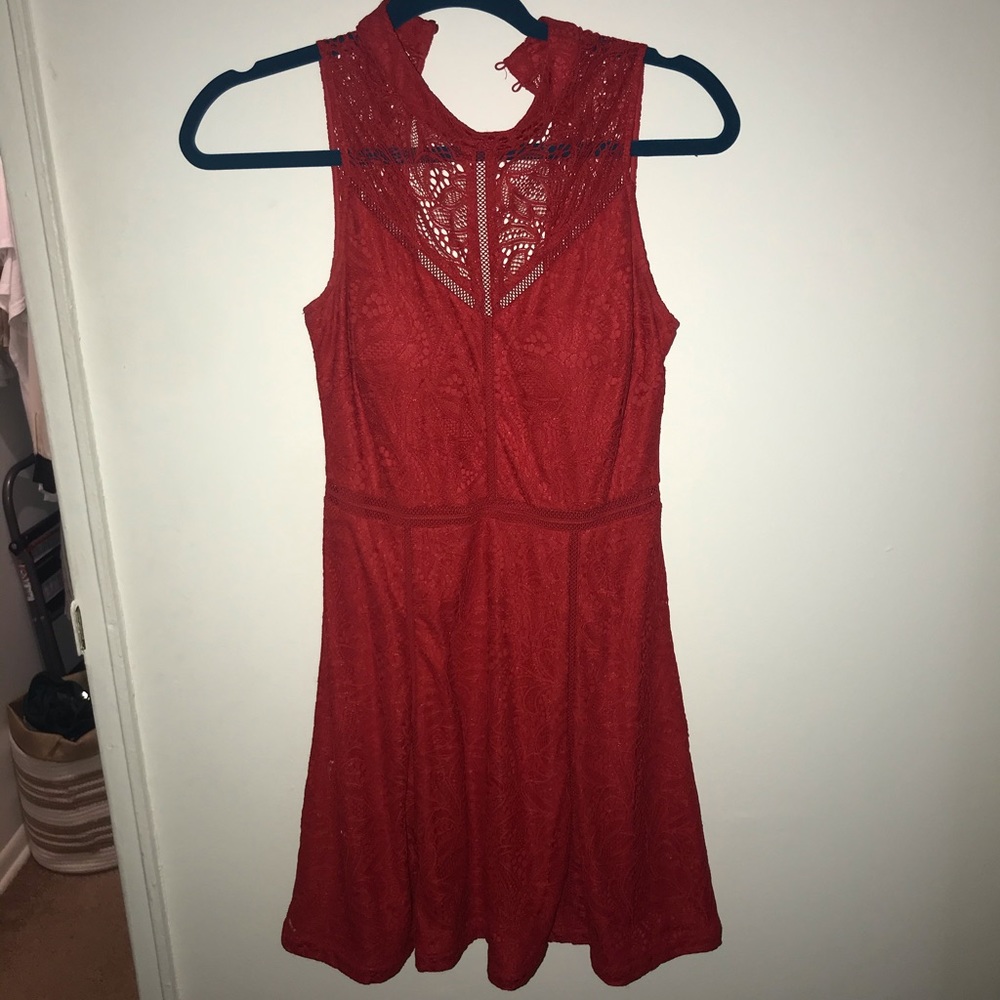 Red floral crocket mini dress